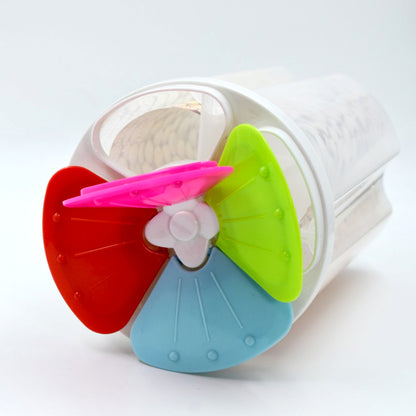 Wukusy 4-section transparent plastic food storage container with airtight lid for kitchen organization and freshness.