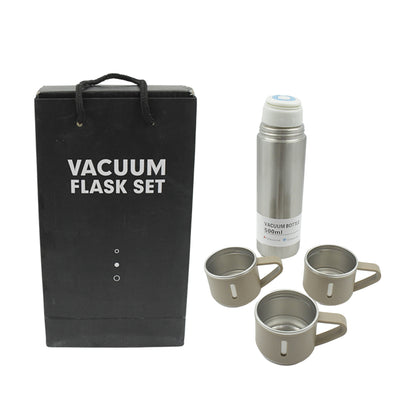 Wukusy stainless steel vacuum flask set with 3 cups, 500ml, ideal for hot coffee, cold water, travel, and gifting.