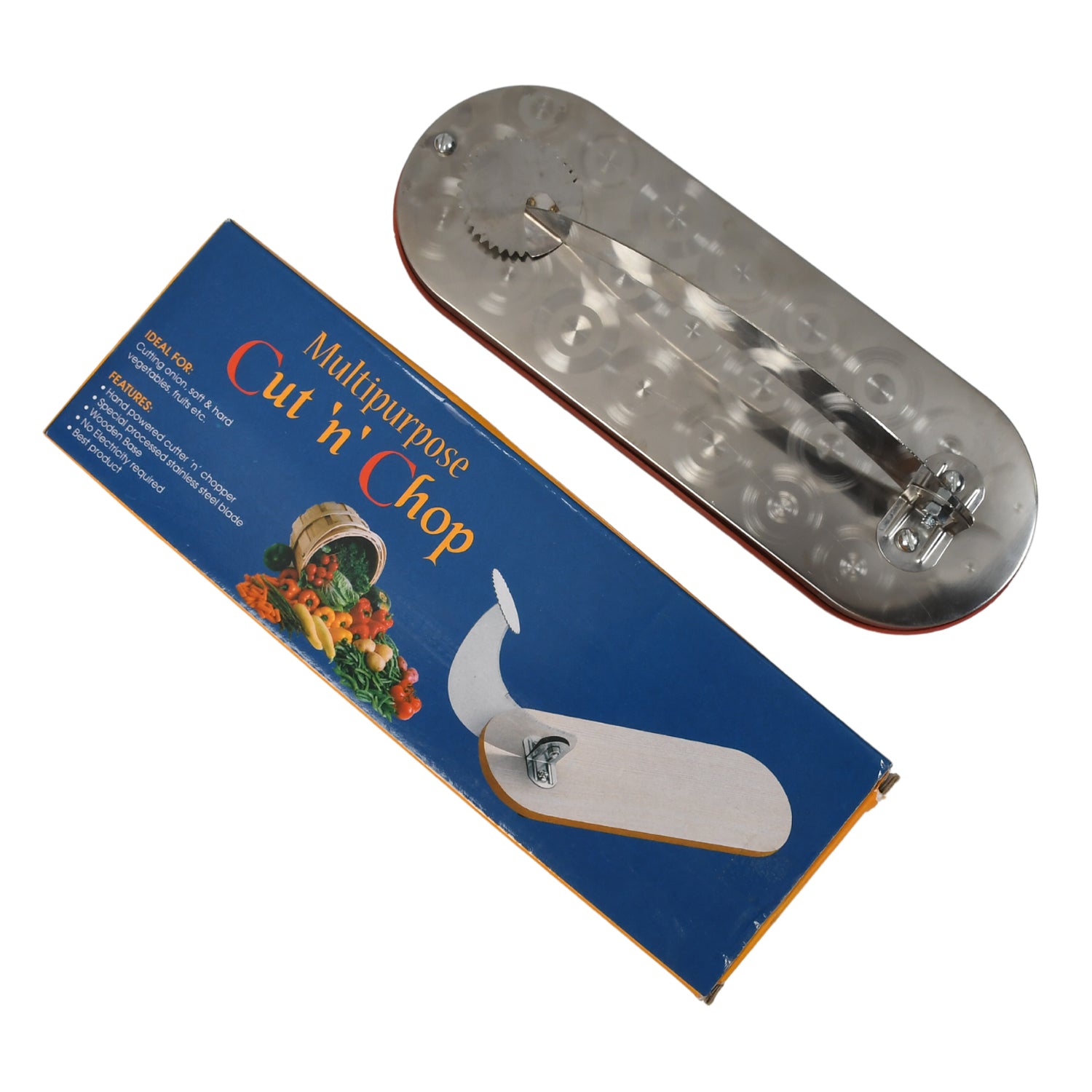 Wukusy 2841c steel vegetable cutter with colorful box, ideal for cutting fruits, vegetables, and meats in home and kitchen use.