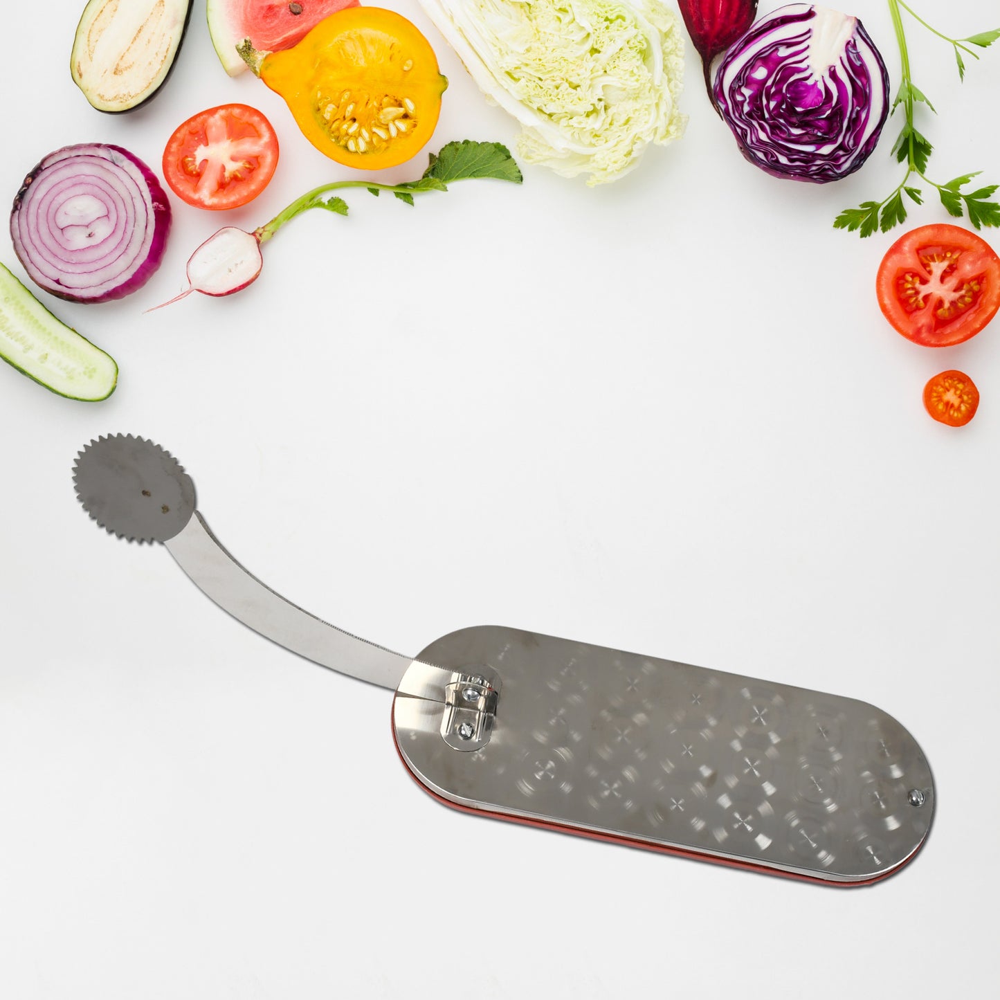 Wukusy 2841c steel vegetable and fruit cutter with sharp blades, ideal for home kitchen meat, vegetable, and fruit slicing in color box.