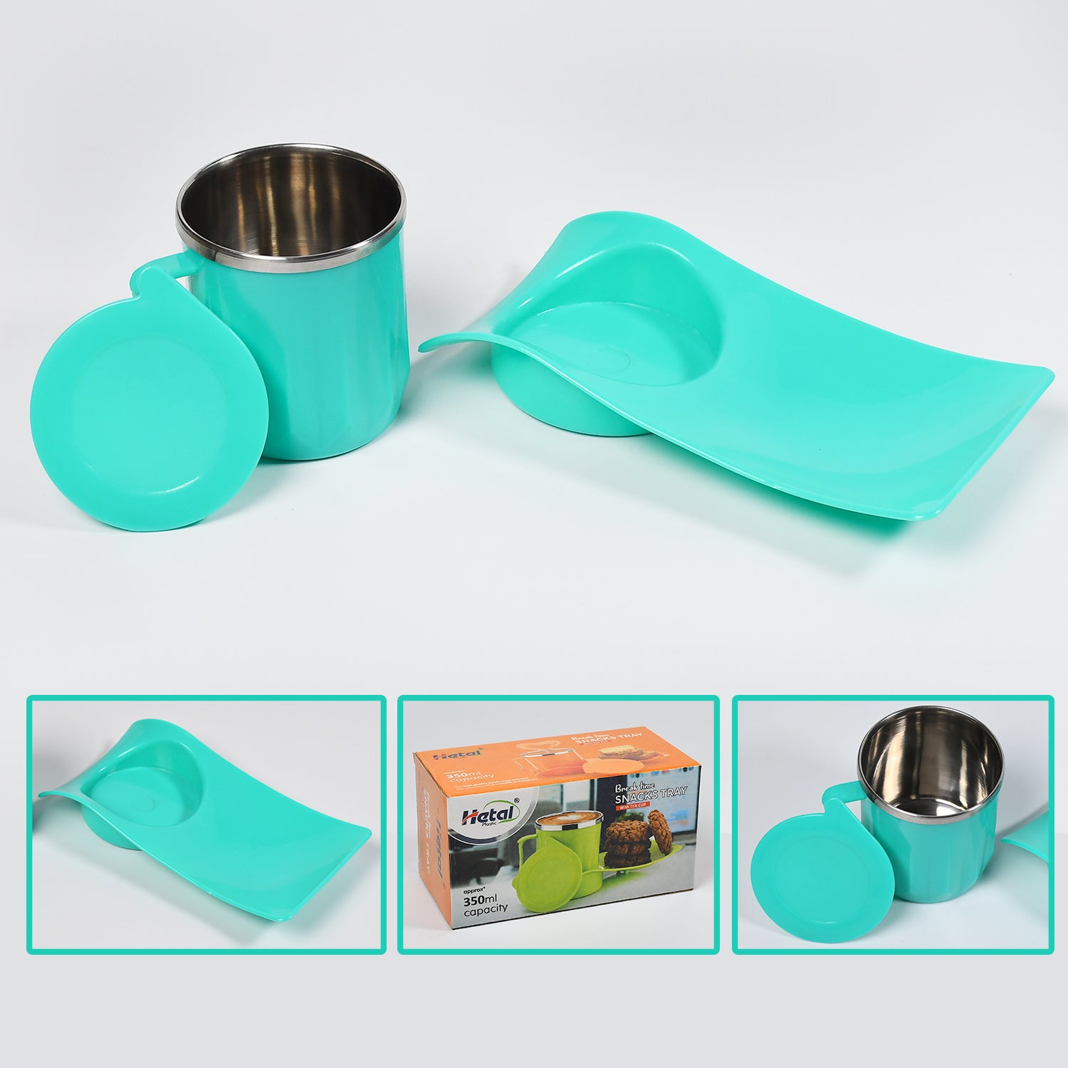 Wukusy 2851 snacks tray with a 350ml steel cup, designed for kids' break time, suitable for home use.