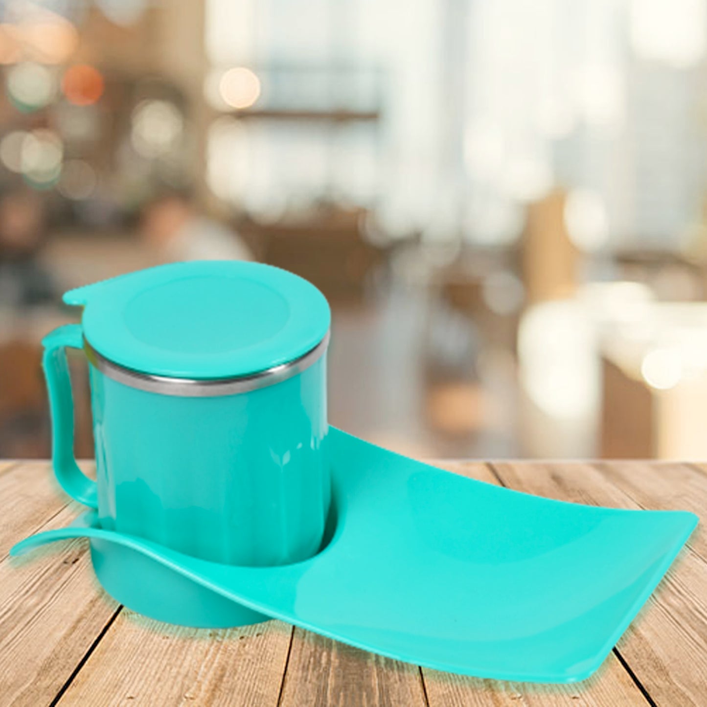 Wukusy 2851 Snacks Tray with 350ml steel cup, ideal for kids' break time, home use, featuring a colorful, child-friendly design.