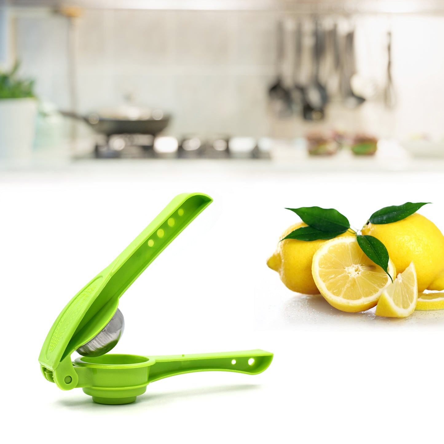 Wukusy 2-in-1 plastic lemon squeezer and opener for home and kitchen use, compact and easy to handle.