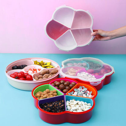 Wukusy 5-compartment food storage box for snacks, nuts, fruits, and candy, ideal for home kitchen organization.