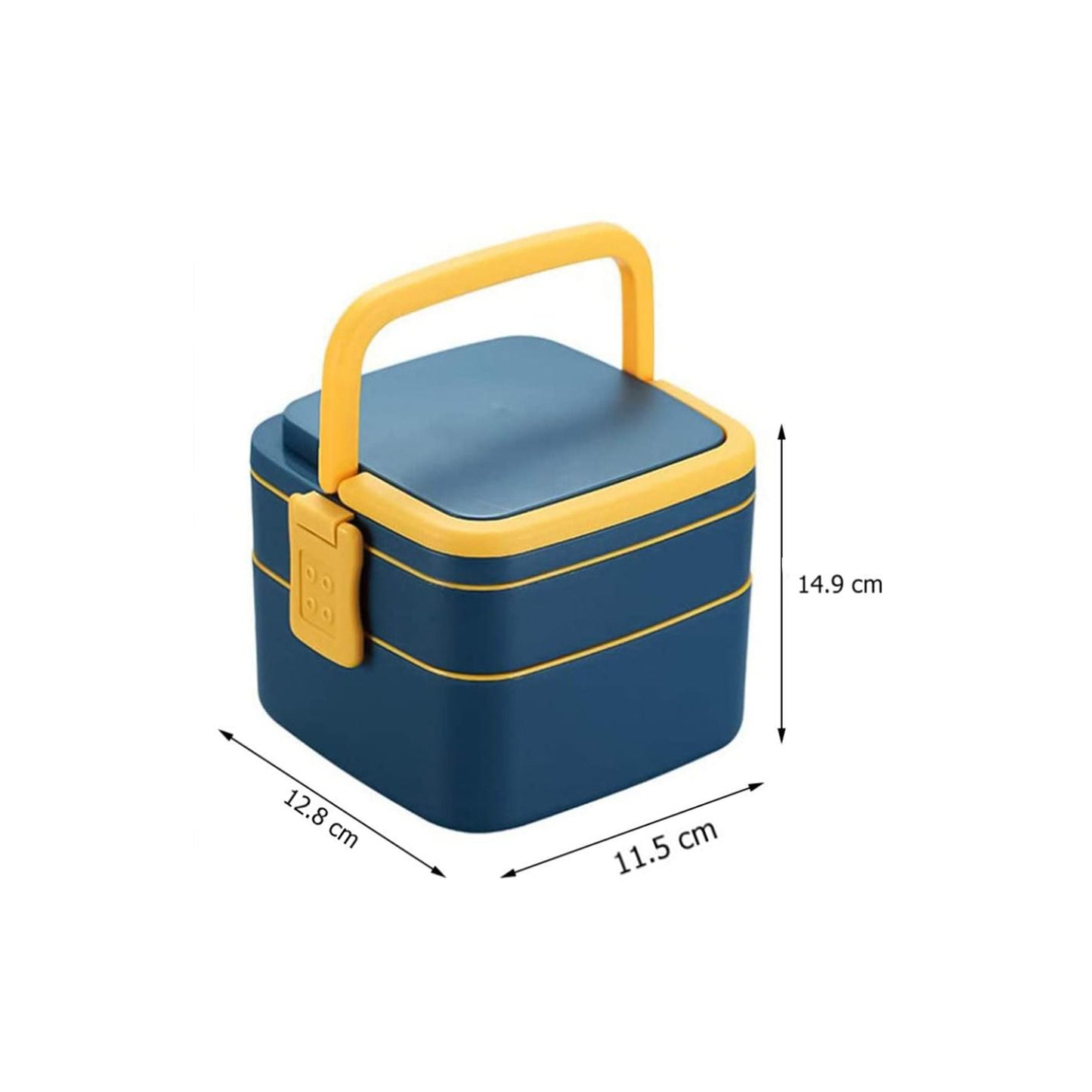 Blue double-layer portable lunch box by Wukusy, stackable design with carrying handle and spoon for home and kitchen use.
