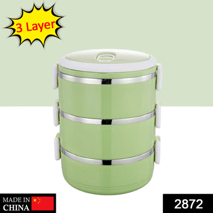 Wukusy 3-layer stainless steel hot lunch box with multiple compartments for home and kitchen use.