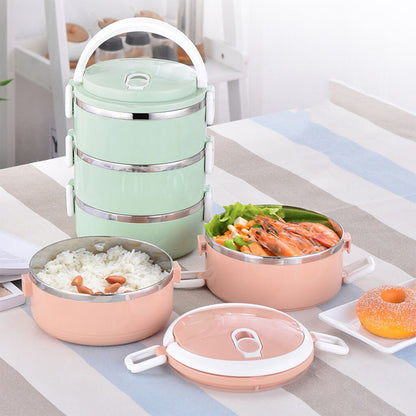 Wukusy 3-layer stainless steel hot lunch box with multi-layer design for home and kitchen use, featuring separate compartments.