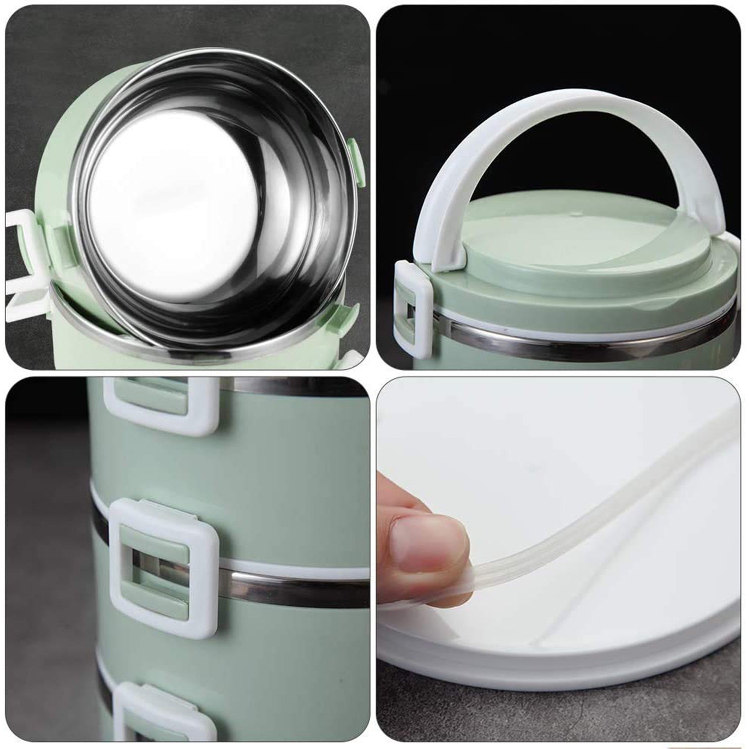 Wukusy 2-layer stainless steel hot lunch box with multi-layer design, ideal for home and kitchen use, featuring insulated compartments.