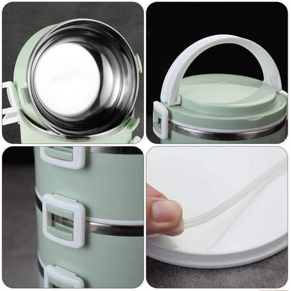 Wukusy 2-layer stainless steel hot lunch box with multi-layer design, ideal for home and kitchen use, featuring insulated compartments.