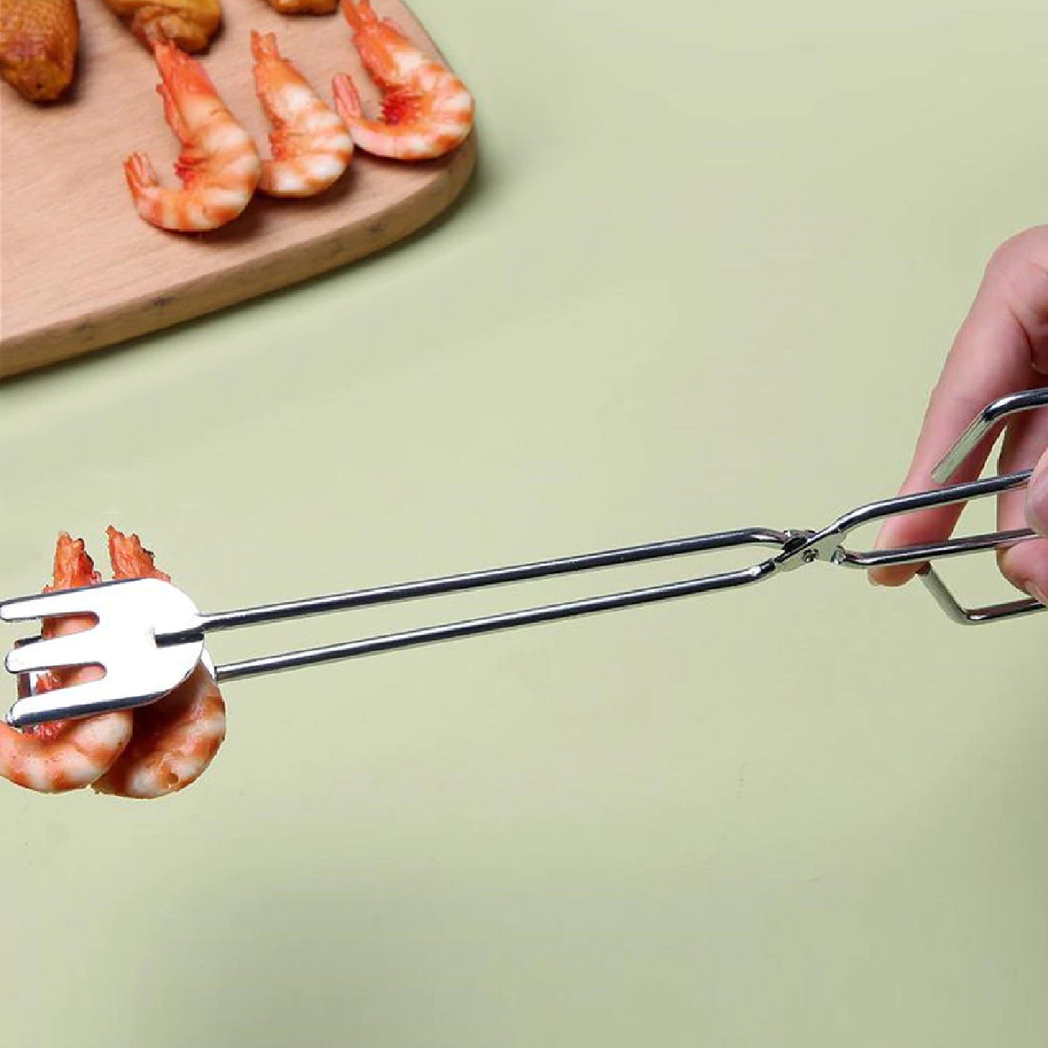 Wukusy 31cm multi-functional metal BBQ clip tongs for grilling, serving, and handling charcoal and garbage in home and kitchen.