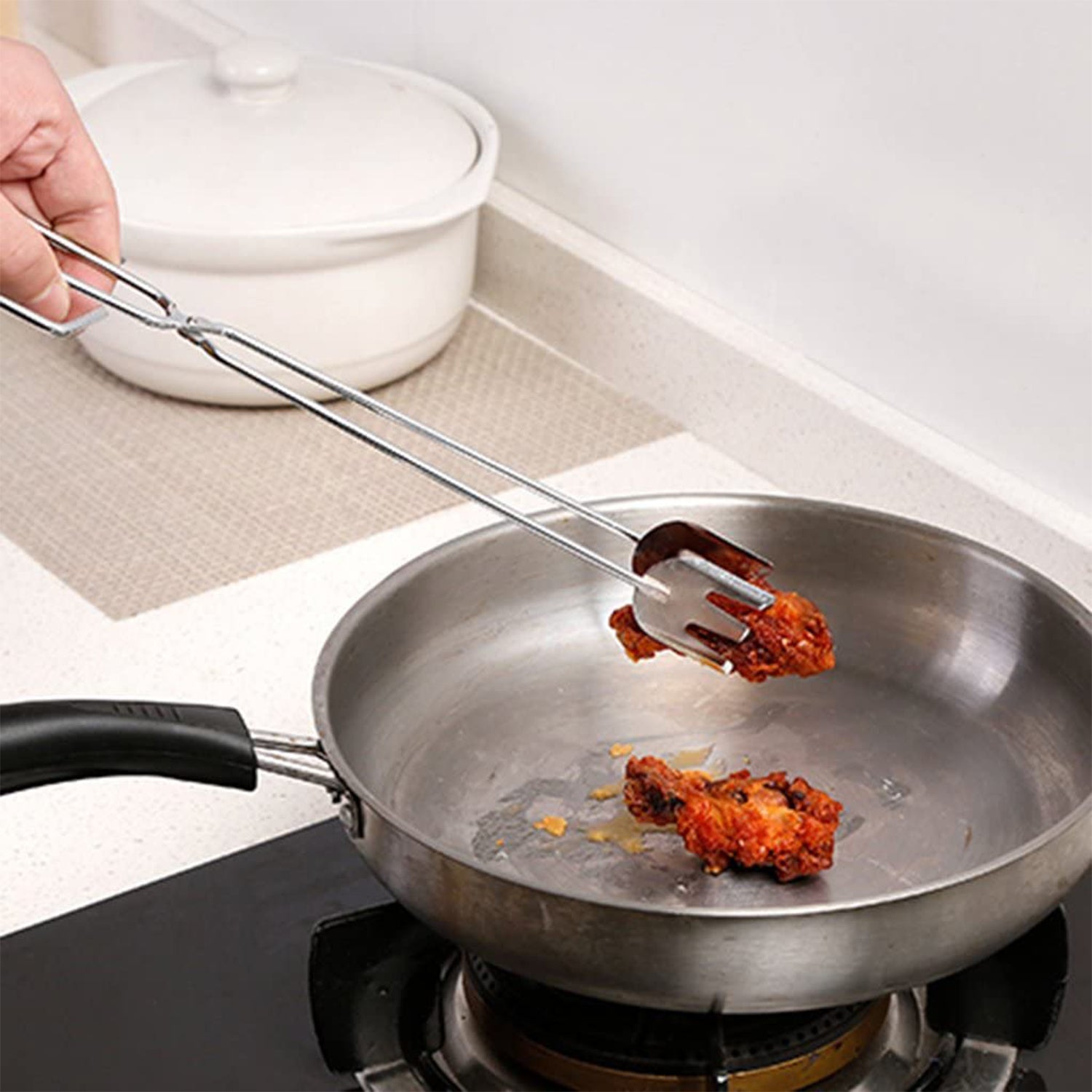 Wukusy 31cm multi-functional metal BBQ clip tongs clamp for charcoal, grilling, and serving in home and kitchen use.