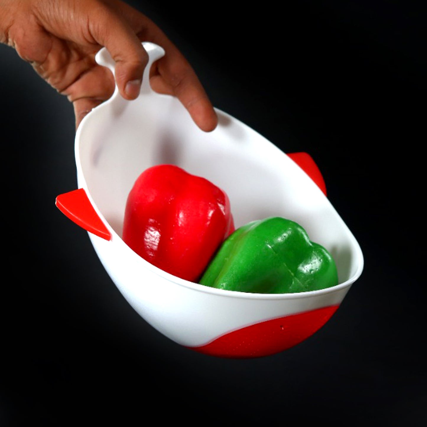 Wukusy plastic washing bowl and strainer for rice, pulses, fruits, vegetables, noodles, and pasta in a home kitchen setting.