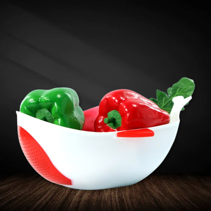 Wukusy plastic washing bowl and strainer for rice, pulses, fruits, vegetables, noodles, and pasta in a home kitchen setting.