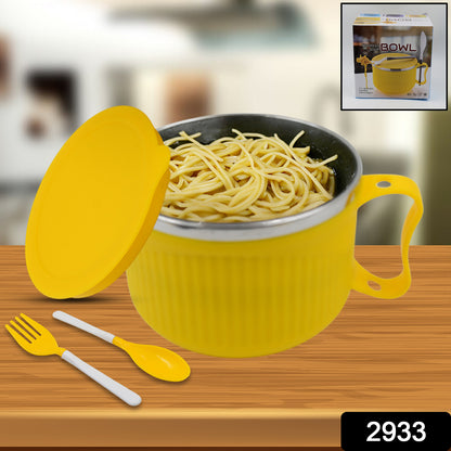 Wukusy Maggie Bowl with lid and handle, double-layer ceramic soup bowl for cereals, fruits, ramen, and beverages, dishwasher safe.