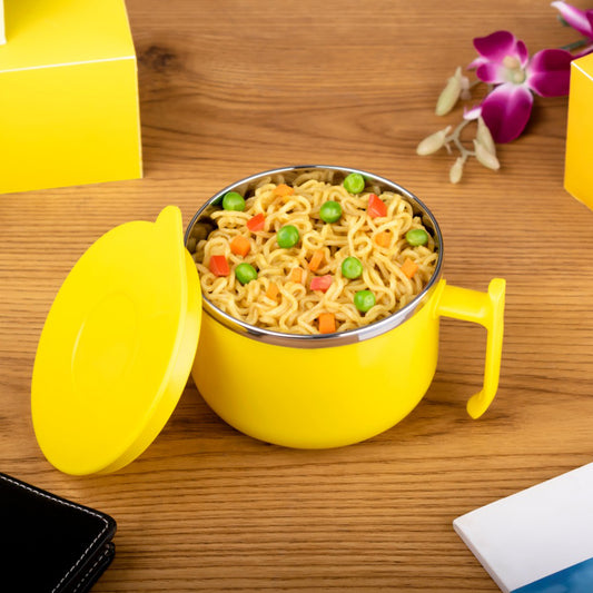 Wukusy Maggie Bowl with lid and handle, double-layer soup bowl for cereals, fruits, ramen, and beverages, dishwasher safe.