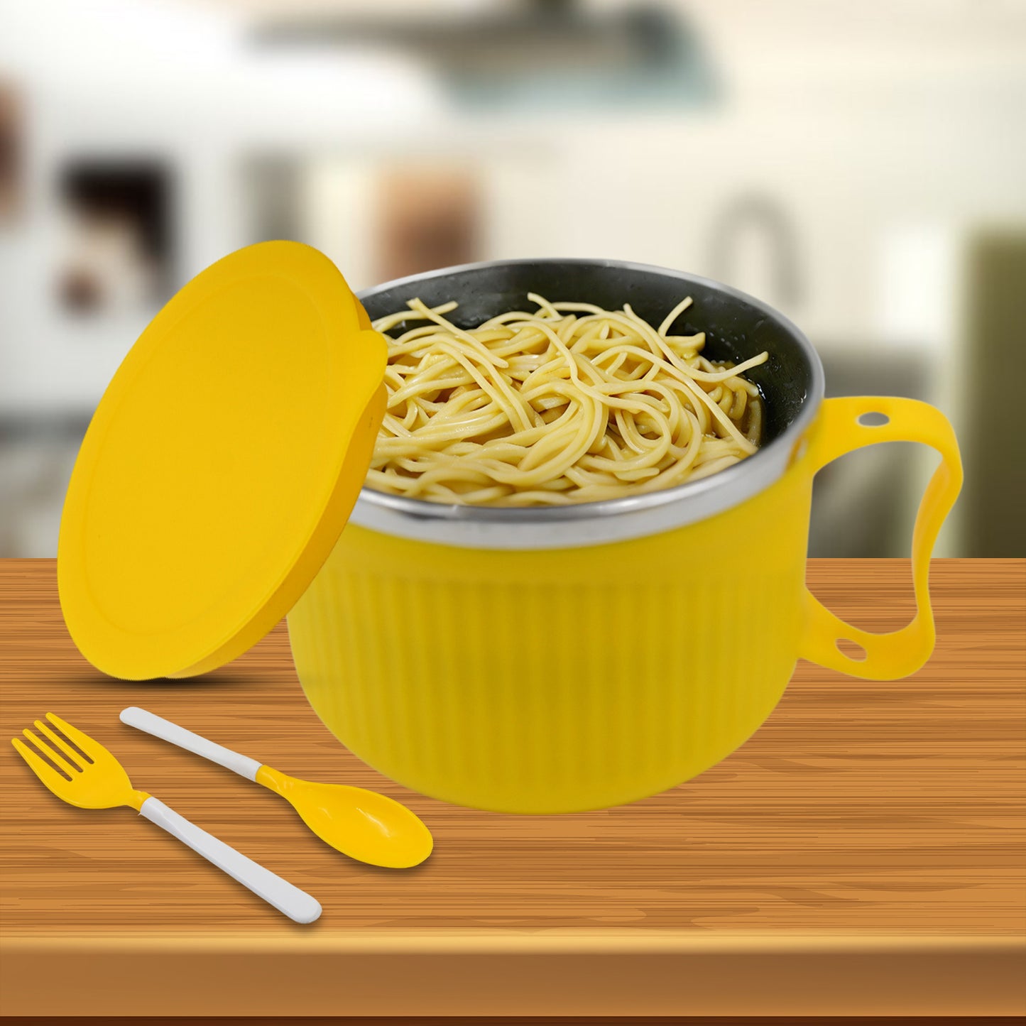 Wukusy Maggie bowl with lid and handle, double-layer soup bowl for cereals, fruits, ramen, dishwasher safe, home kitchen essential