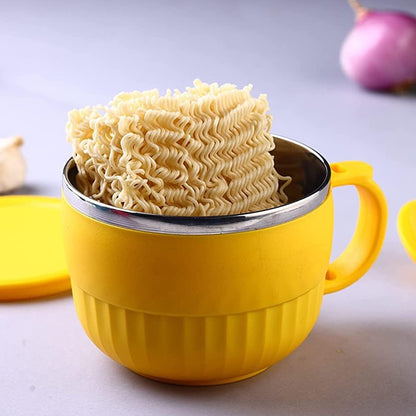 Wukusy Maggie bowl with lid and handle, double-layer ceramic soup bowl for cereals, fruits, ramen, dishwasher safe.