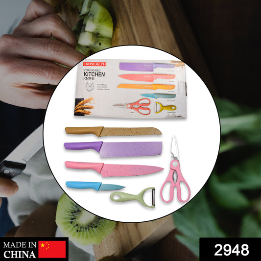 Wukusy 6-piece forged kitchen knife set with professional box, includes various kitchen knives for home cooking.