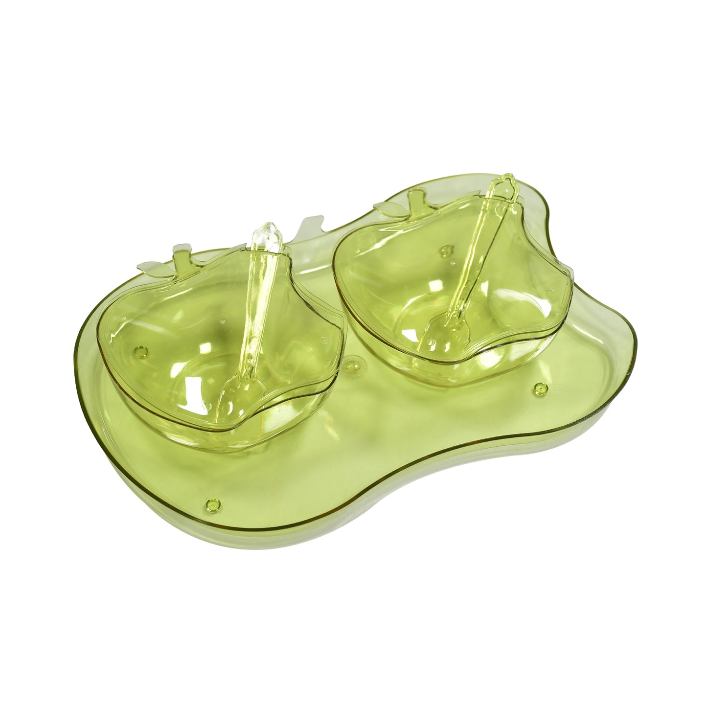 Apple-shaped 2-piece serving set with bowl, spoon, and tray by Wukusy for snacks, pickles, and dinnerware presentation.