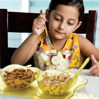 Apple-shaped 2-piece serving set with bowl, spoon, and tray by Wukusy for snacks, pickles, and dinnerware presentation.