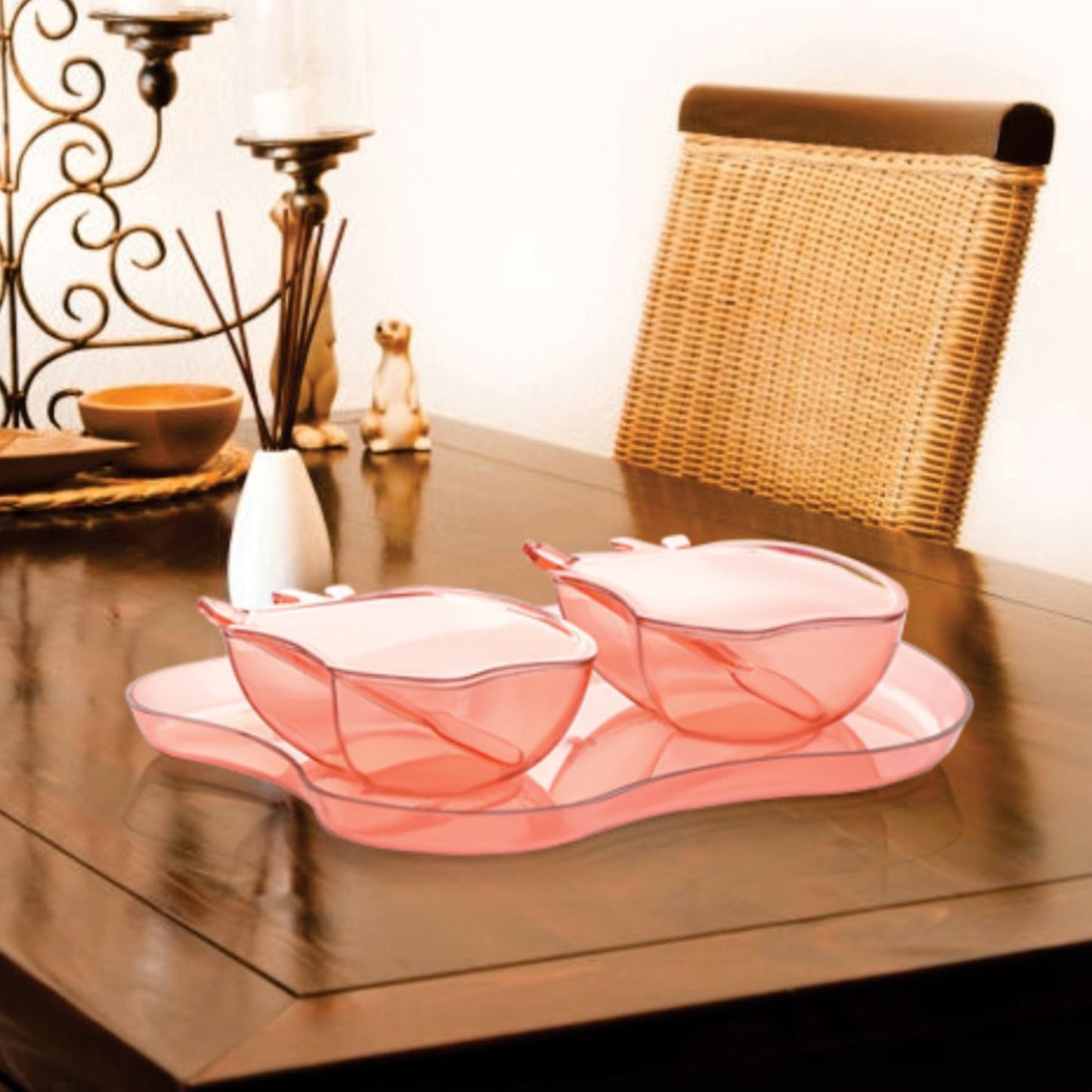 Apple-shaped 2-piece serving set with bowl, spoon, and tray by Wukusy, ideal for serving snacks, pickles, or appetizers at home.