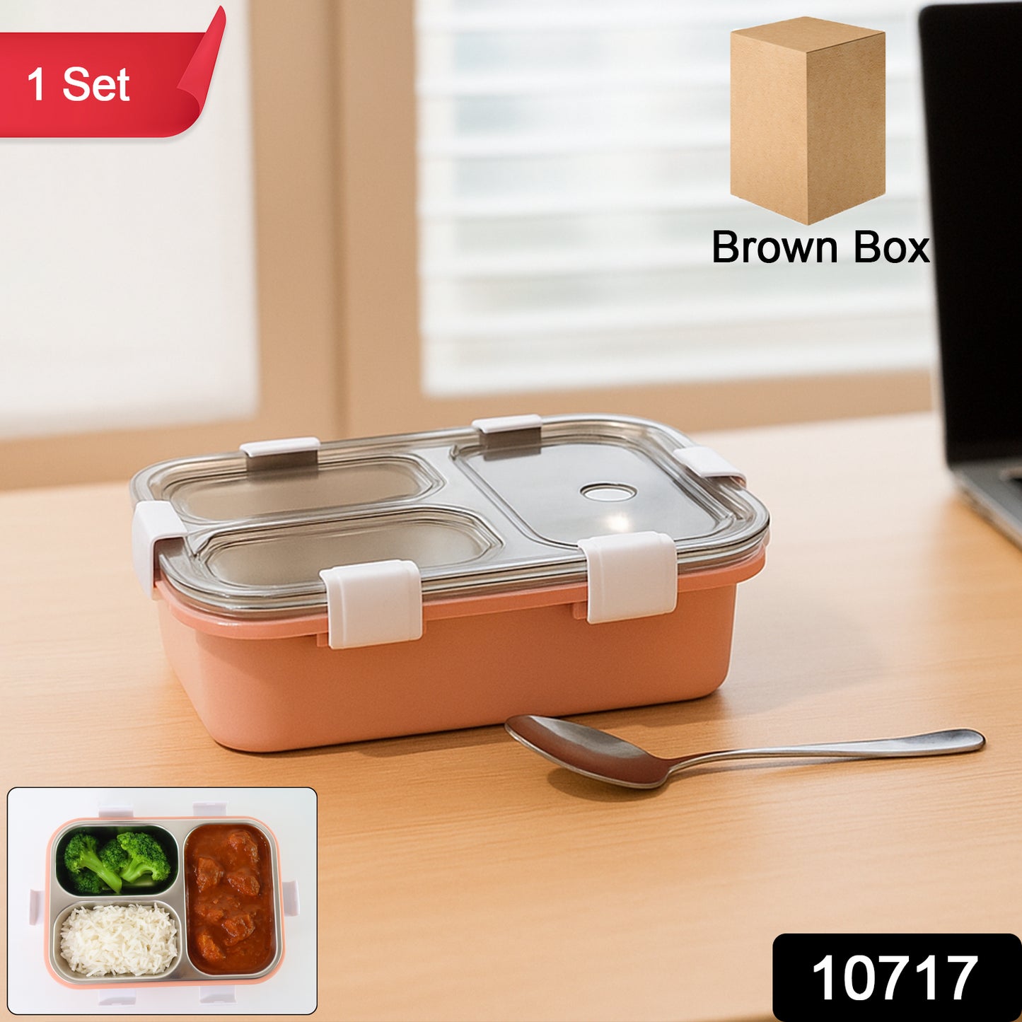 Wukusy 3-compartment lunch box for home and kitchen, featuring multiple sections for organized meal storage.