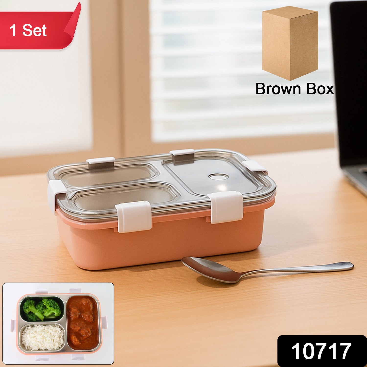 Wukusy 3-compartment lunch box for home and kitchen, featuring multiple sections for organized meal storage.