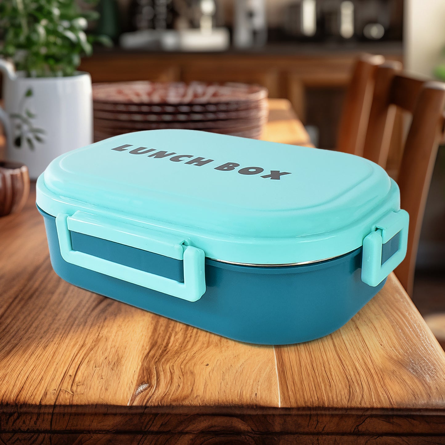 Wukusy 3-in-1 spicy bite stainless steel lunch box set with plastic small box and spoon, ideal for home and kitchen use.