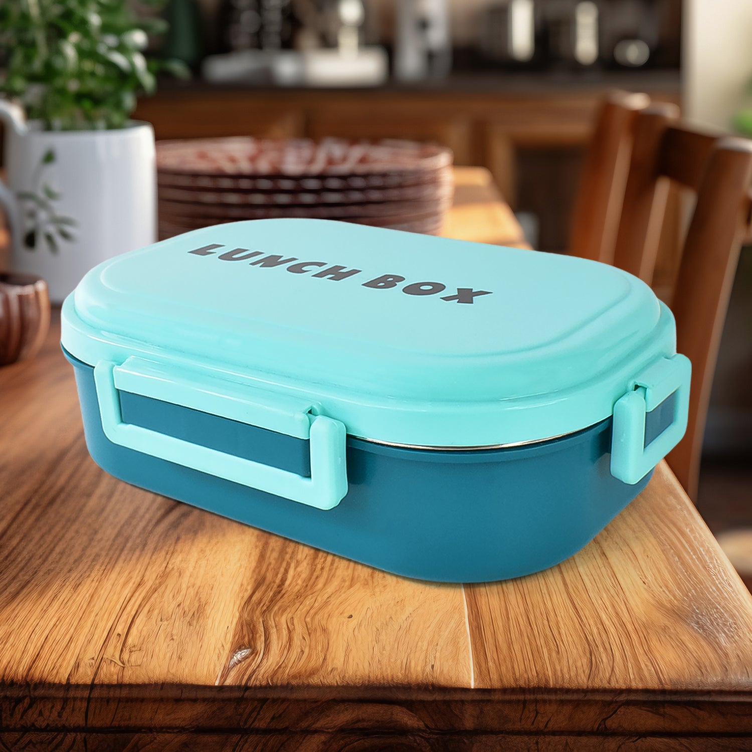 Wukusy 3-in-1 spicy bite stainless steel lunch box set with plastic small box and spoon, ideal for home and kitchen use.