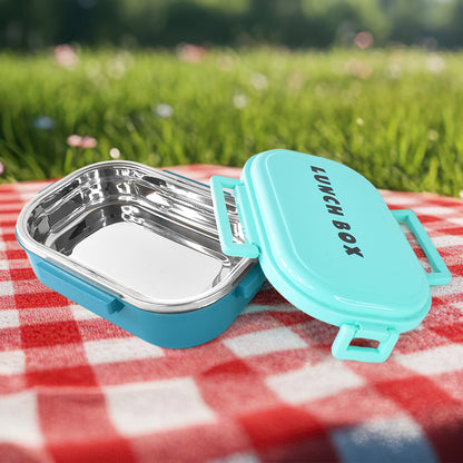 Wukusy 3-in-1 spicy bite stainless steel lunch box with plastic small box and spoon, ideal for home and kitchen use.
