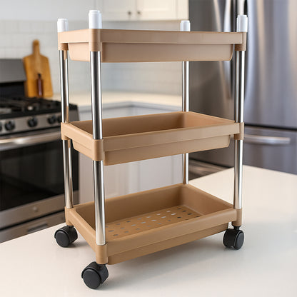 Wukusy 3-layer multipurpose storage trolley for home and kitchen organization with durable wheels and versatile design.