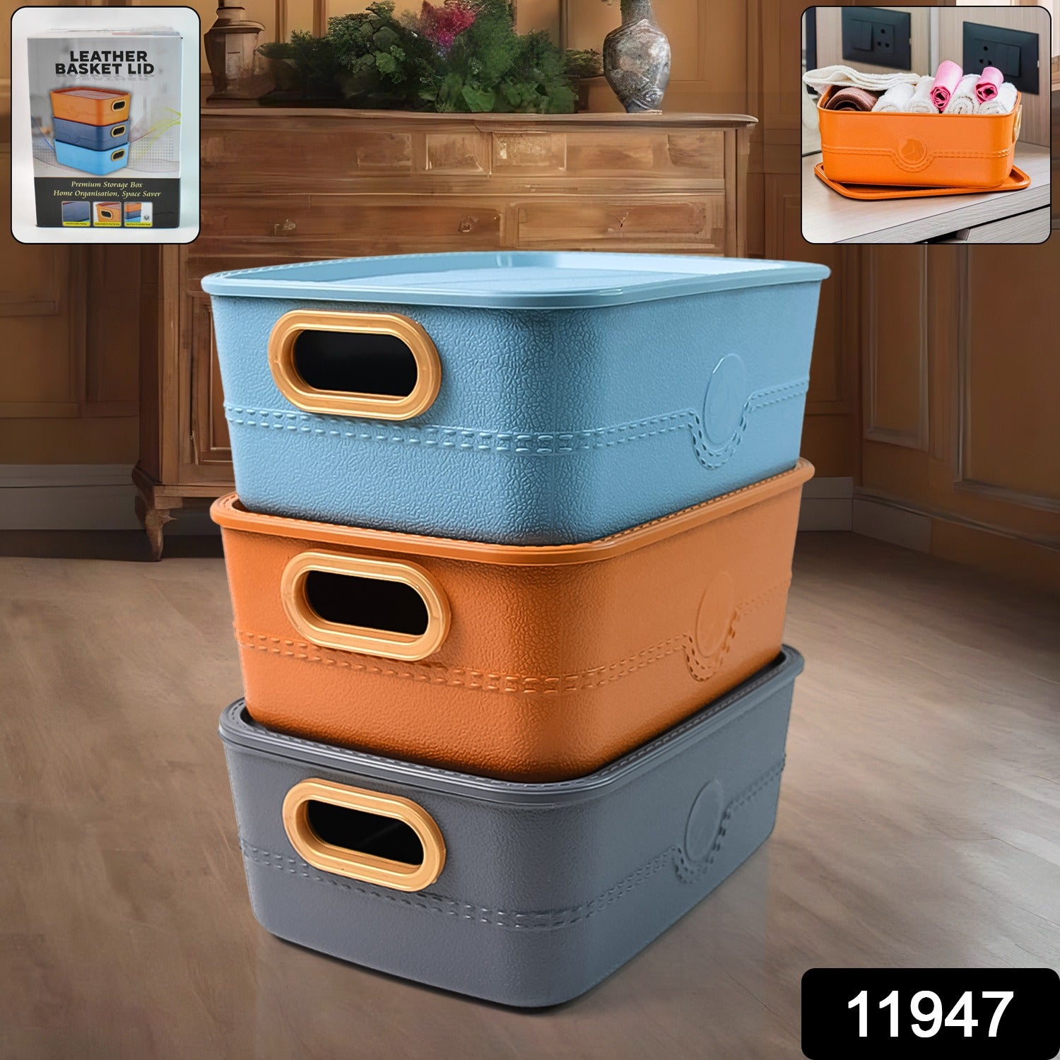 Wukusy 3-piece plastic storage basket set with handles for home organization, featuring open-top bins in a versatile design.