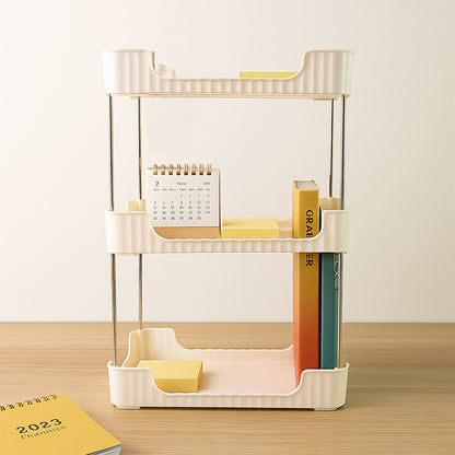 Wukusy 3-tier multipurpose storage organizer rack shelf for home and kitchen use, with multiple compartments for organization.