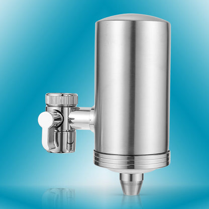 Wukusy 304 stainless steel faucet mount water filter and purifier in a kitchen setting, showing the sleek design and installation details.