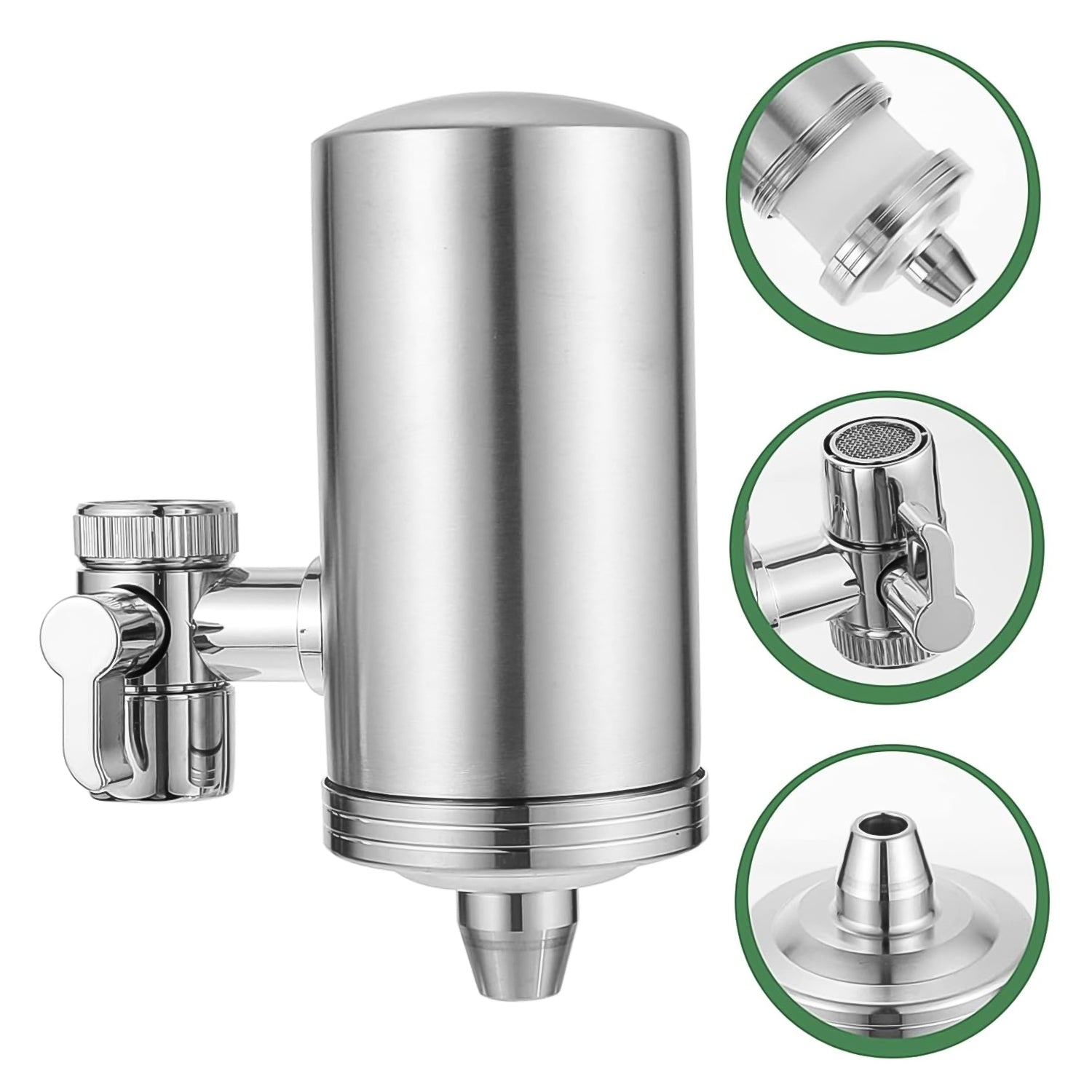 Wukusy 304 stainless steel faucet mount water filter and purifier set for clean drinking water in home kitchen.