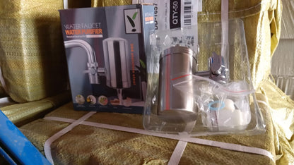 Wukusy 304 stainless steel faucet mount water filter and purifier set for home kitchen use, installed on a kitchen faucet.