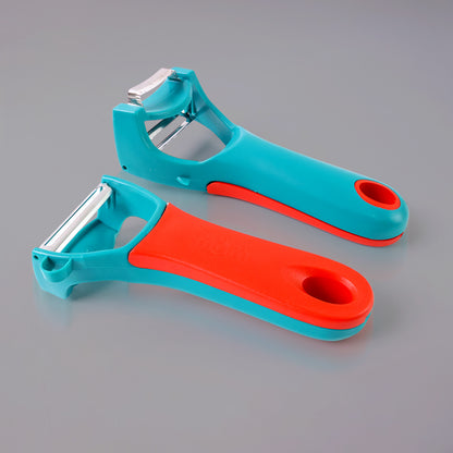 Wukusy 4-in-1 multi-functional vegetable and fruit peeler for kitchen use, featuring multiple peeling blades and ergonomic handle.