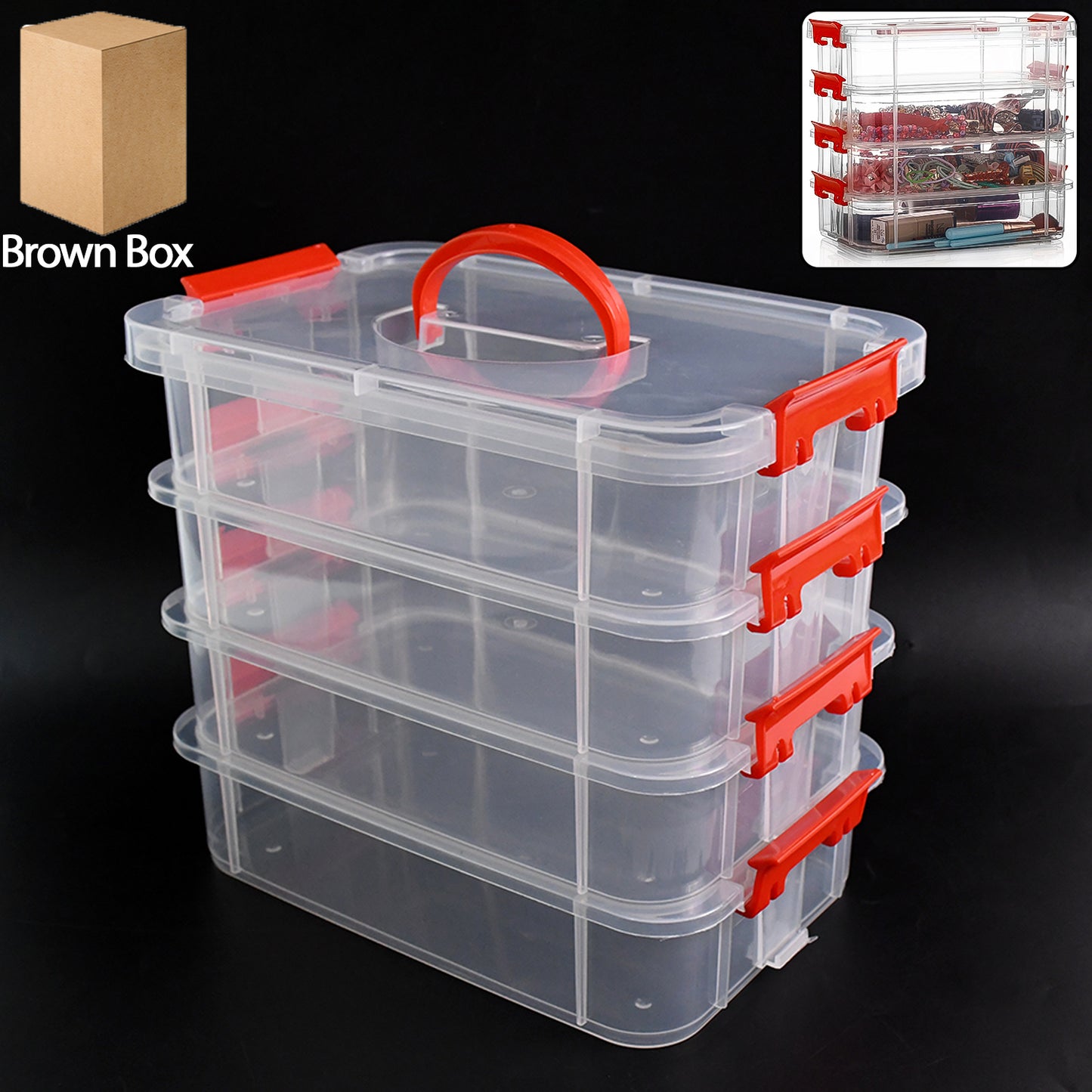 Wukusy 4-layer transparent plastic storage box for home and kitchen organization, featuring multiple compartments for versatile use.