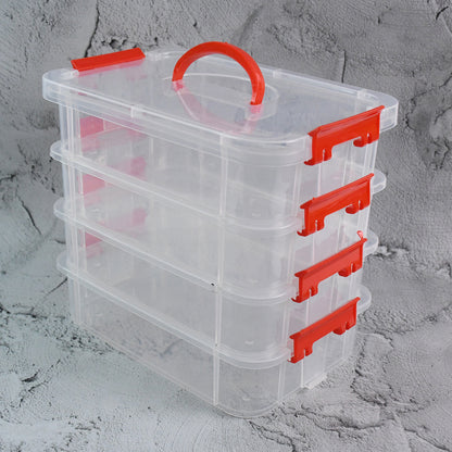 Wukusy 4-layer transparent plastic storage box for home and kitchen organization, with multiple compartments for versatile use.