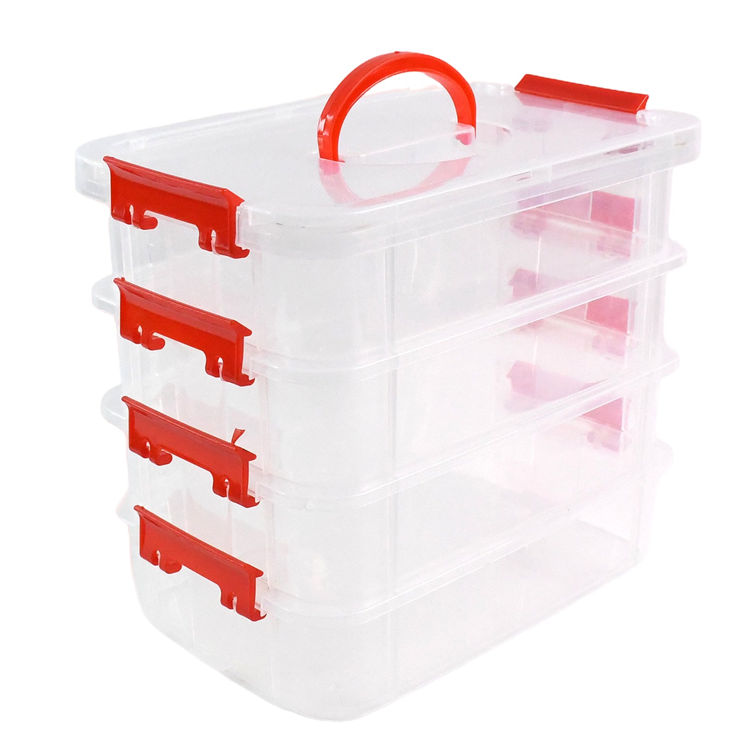 Wukusy 4-layer transparent plastic storage box for home and kitchen organization, with multiple compartments and clear design