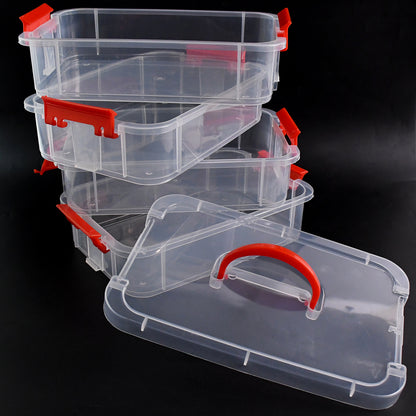 Wukusy 4-layer transparent plastic storage box for home and kitchen organization with multiple compartments.