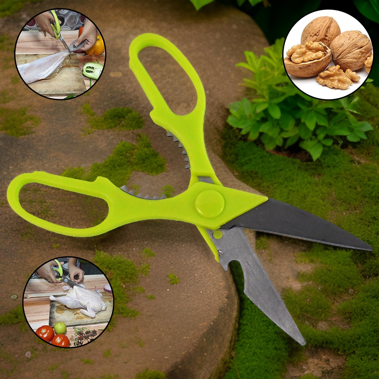 Wukusy 4-piece kitchen cutting set with scissors, peeler, grater, slicer, and knife, ideal for home food preparation.