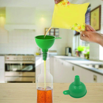 Green Wukusy silicone funnel for pouring oil, sauce, water, juice, and small food grains in home and kitchen use.
