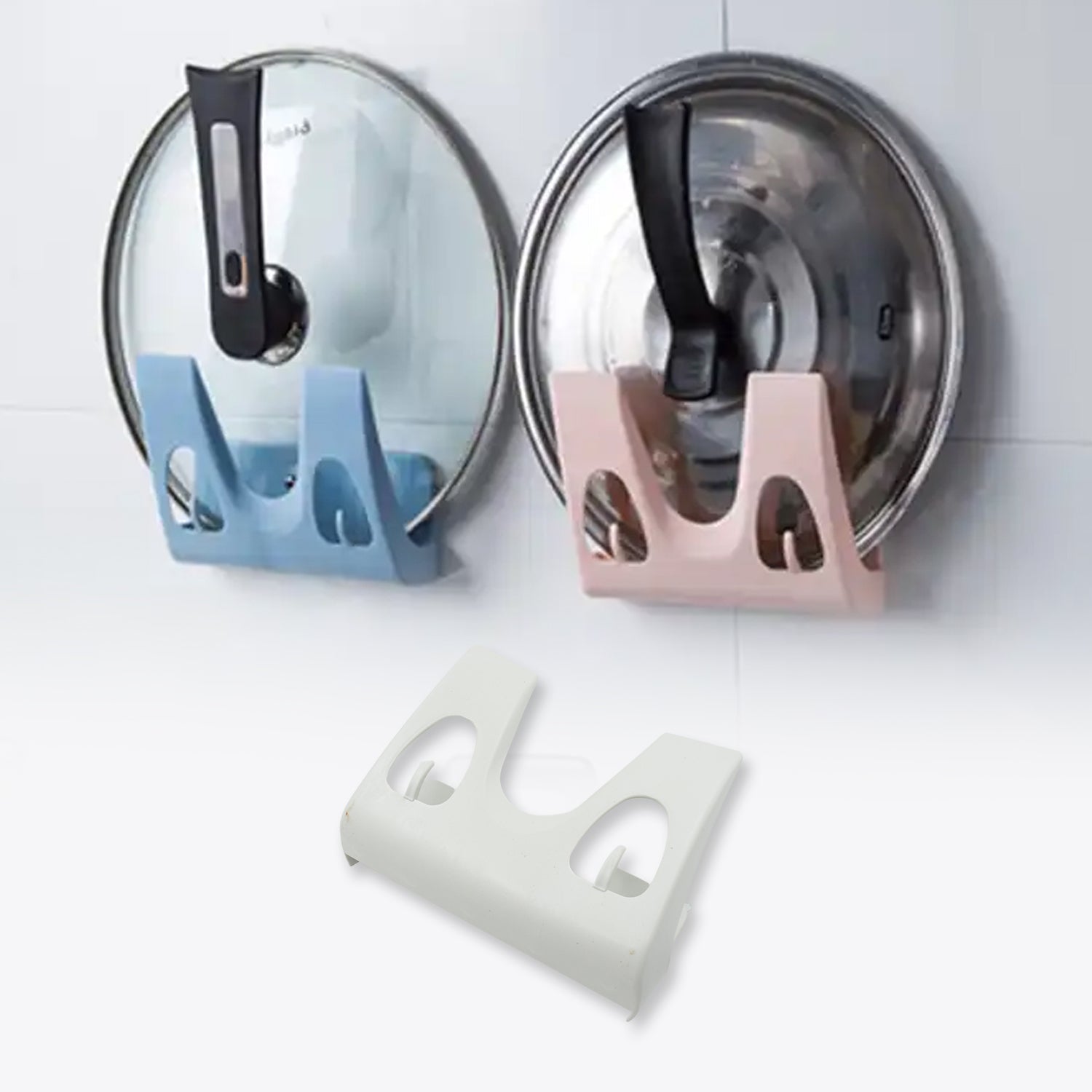 Wukusy wall-mounted pot lid rack organizer for kitchen, multi-purpose dish and pan cover holder with punch-free design.