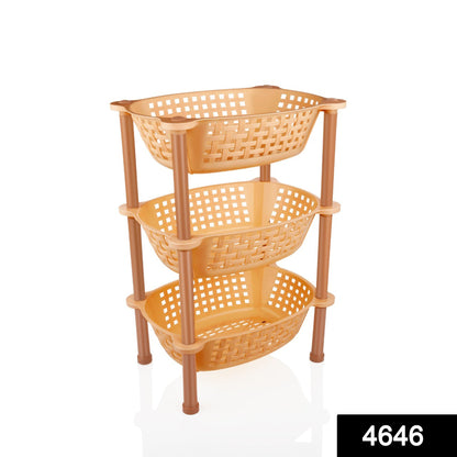 Set of three Wukusy multipurpose plastic storage racks for home and kitchen organization, with open shelves and adjustable height.