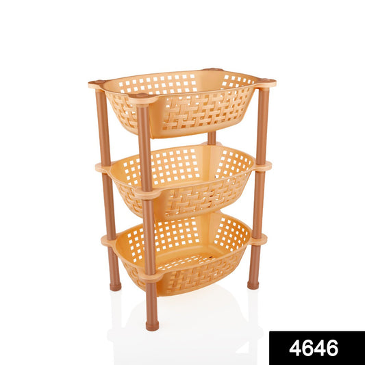 Set of three Wukusy multipurpose plastic storage racks for home and kitchen organization, with open shelves and adjustable height.