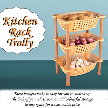 Three Wukusy multipurpose plastic storage racks organizer for home and kitchen use, shown stacked on a countertop.