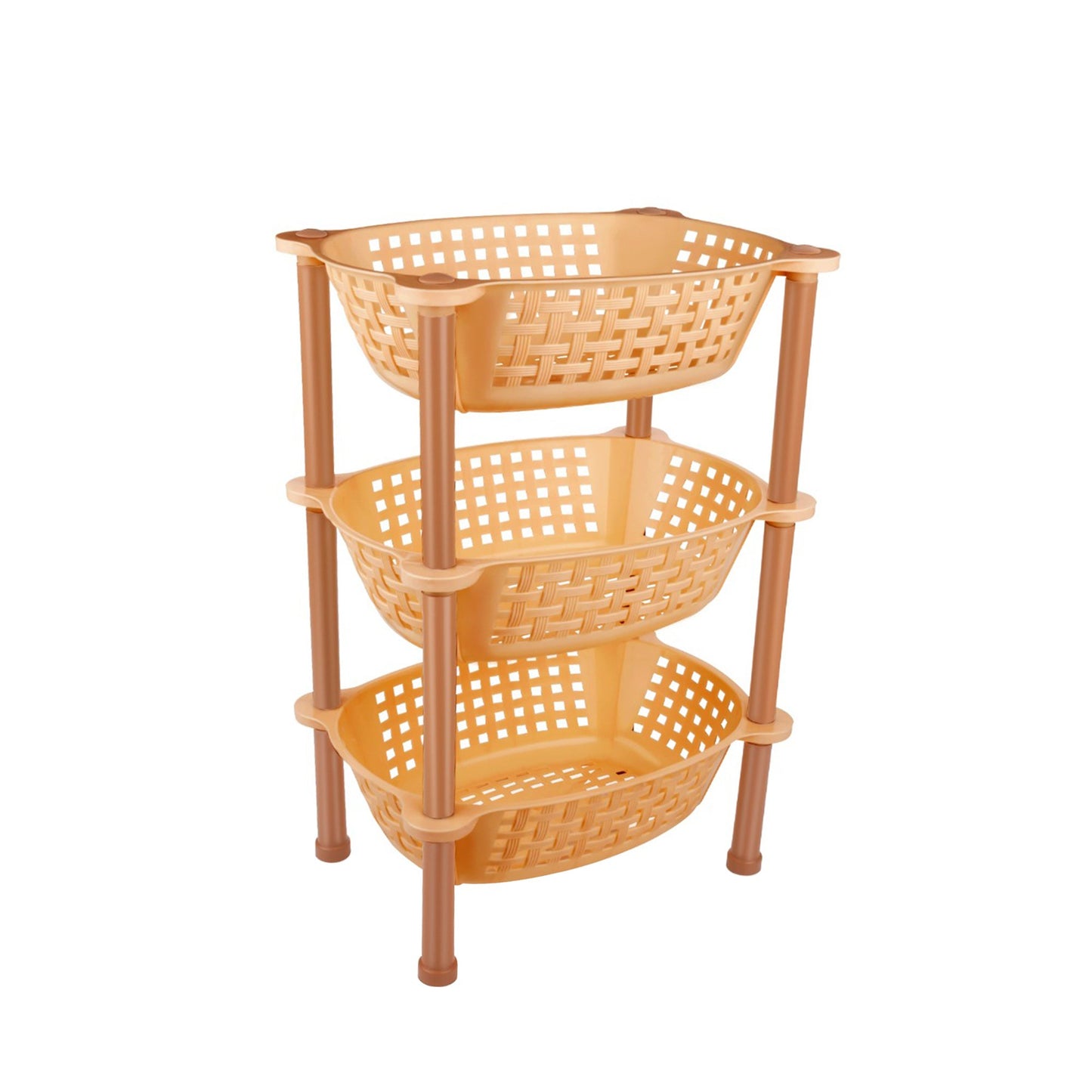 Set of three Wukusy multipurpose plastic storage racks for home and kitchen organization, with adjustable shelves and durable design.