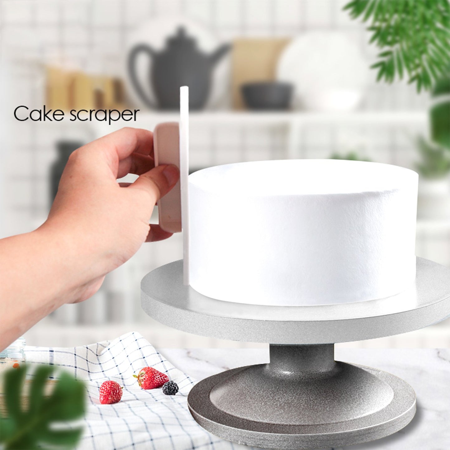 Wukusy plastic cake and pastry decorating icing smoother for baking and cake decorating in a home kitchen setting
