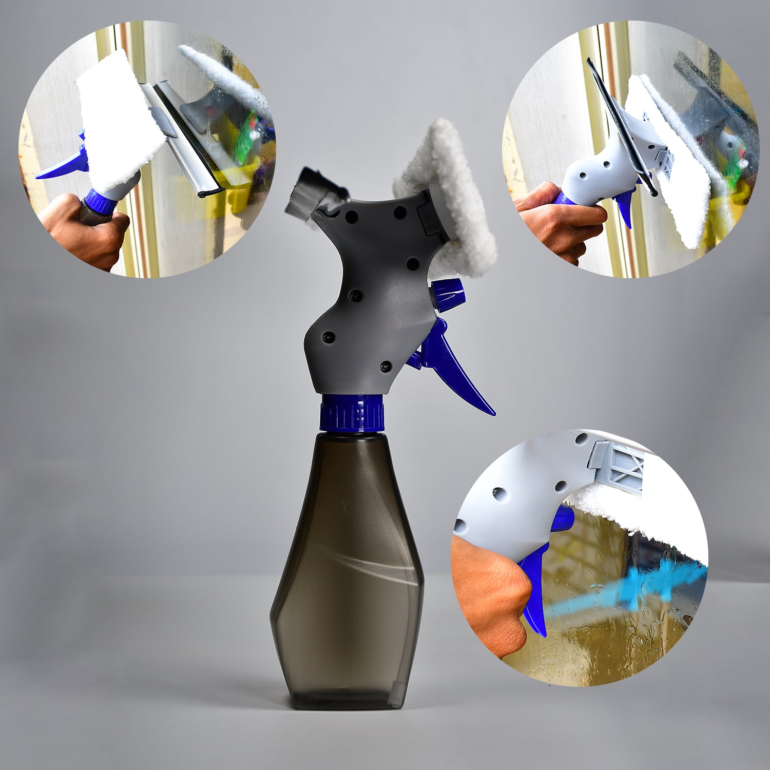 Wukusy 4946 Plastic Easy Glass Cleaner 3-in-1 spray cleaning brush for home and kitchen use, pack of 1, with ergonomic handle.